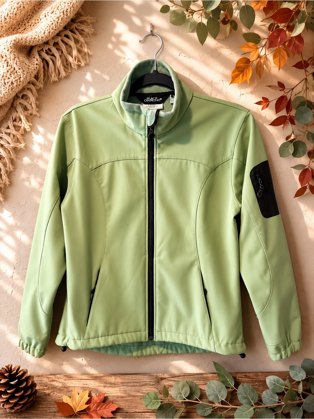 Black Diamond Light Green Softshell Jacket with Fleece Lining